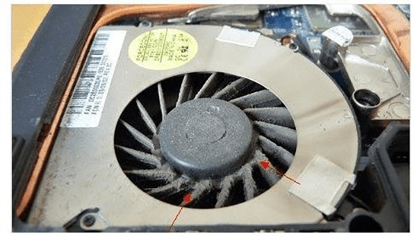 a lot of dust accumulated on a computer fan